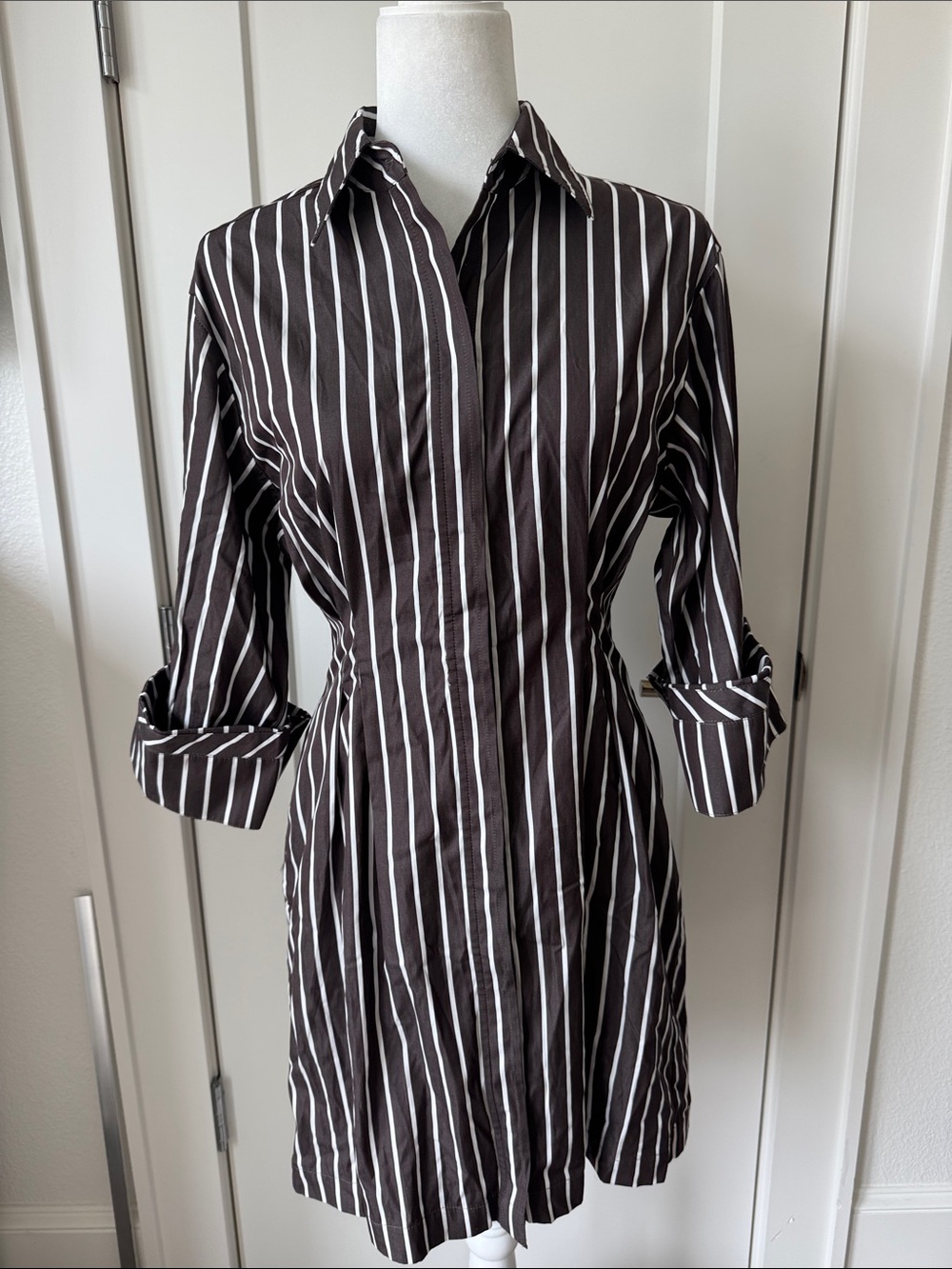 Madewell Black and White Striped Long-Sleeve Shirt Dress FLAWS